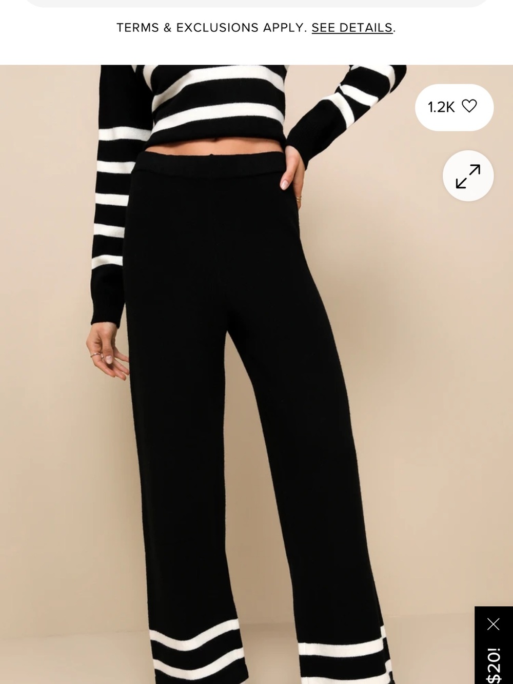 LULUS Effortlessly Charming Black Striped Wide Leg Sweater Knit Pants Medium
